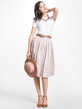 Brooks Brothers White Pleated Skirt with Pink & Green Floral Print